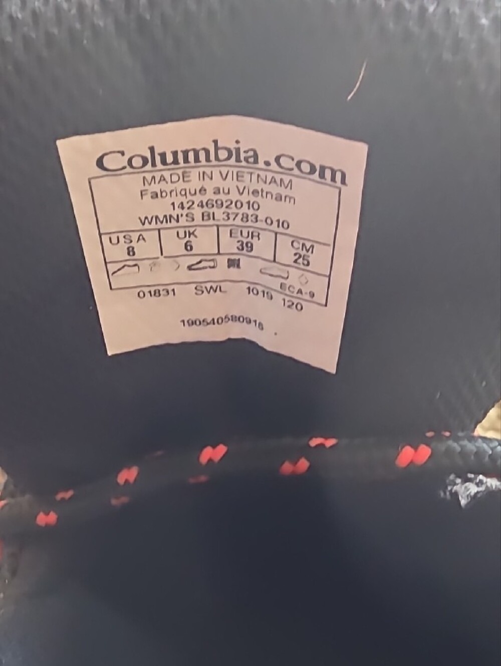 Columbia Black Hiking Boots with Red Logo and Red & Black Lace Detailing - Picture 3 of 6